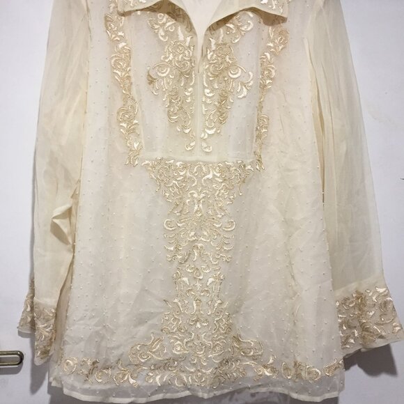 VINTAGE ILE EMBROIDERED EMBELLISHED SILK BLOUSES SIZE 2XL - Picture 2 of 10